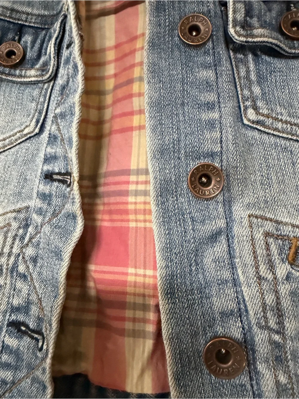 Ralph Lauren Light Blue Denim Jacket with Pink Plaid Lining